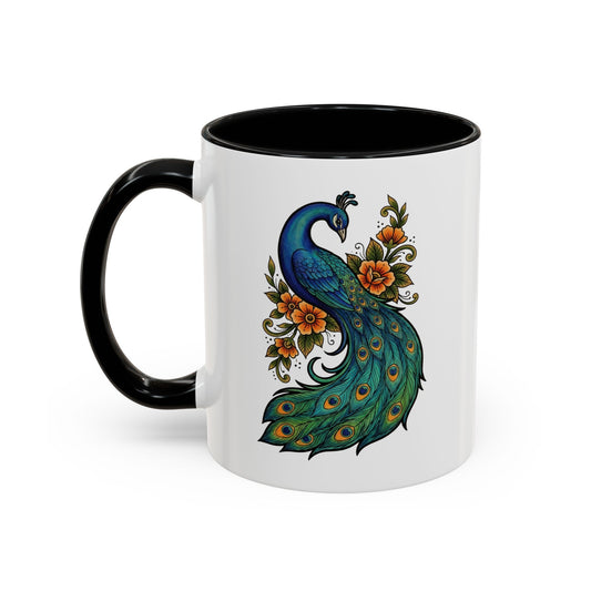 Floral Peacock - Ceramic Mug, 11oz and 15oz - Coffee, Tea or Hot Chocolate