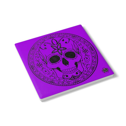 Sugar Skull - Round/Square Ceramic Drink Coaster— Purple Black Day of the Dead Decorative
