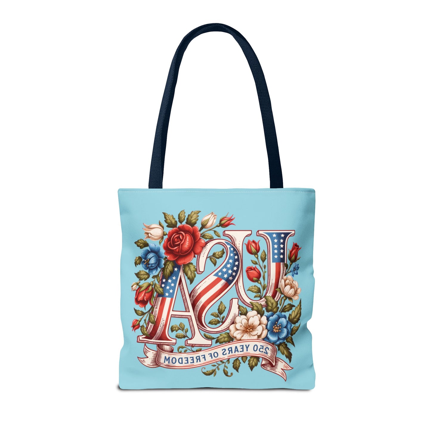 Floral USA -- Happy 250th Birthday America Tote Bag — Patriotic 4th of July Celebration Tote