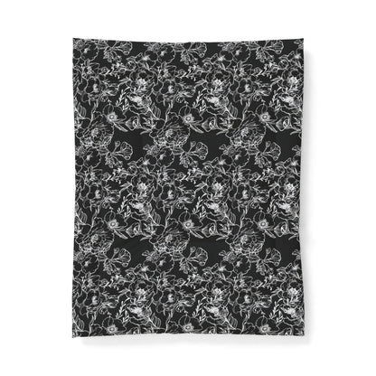 Peonies Tattoo Artwork (White) - on Black Cotton Comforter — Soft White Down Alternative Duvet Insert