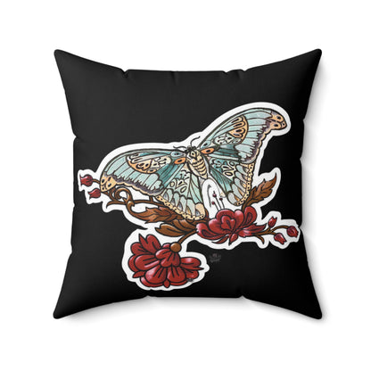 Moth Tattoo Art Pillow — Black Double-Sided Spun Polyester Decorative Pillow