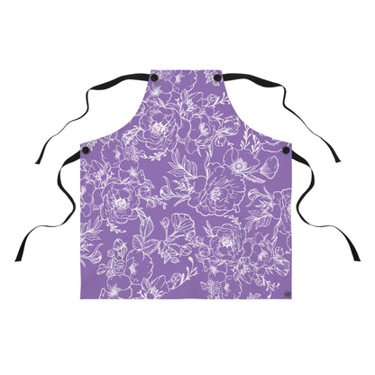Peonies Tattoo - Apron - White Floral Design on Light Purple