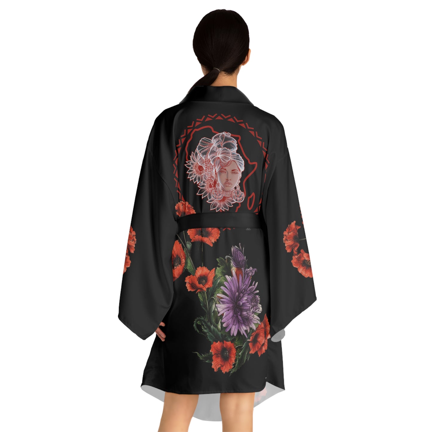 Gele Girl - Red Poppy Purple Kimono Robe — Silky Long-Sleeve Lounge & Party Wrap