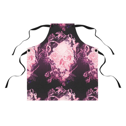 Floral Skull and Dragonfly Tattoo Art (Pink) - Apron