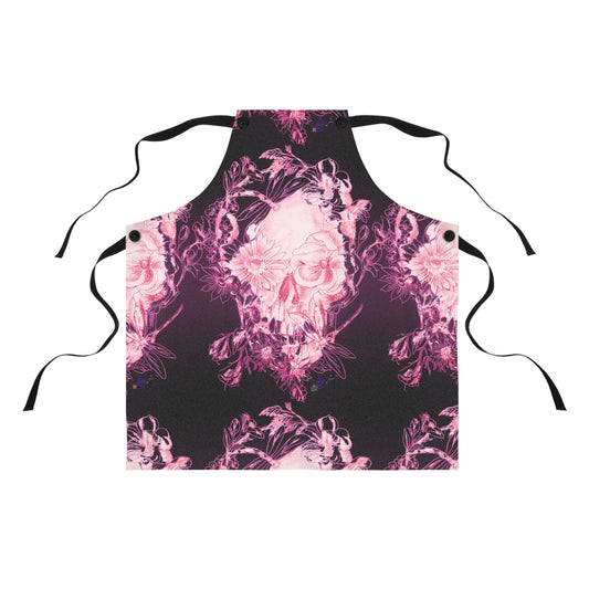 Floral Skull and Dragonfly Tattoo Art (Pink) - Apron