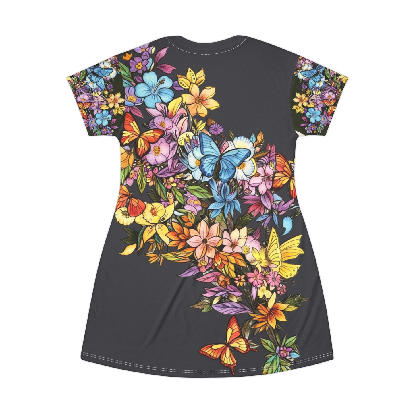 Butterfly Floral Cascade T-Shirt Dress — All-Over Print
