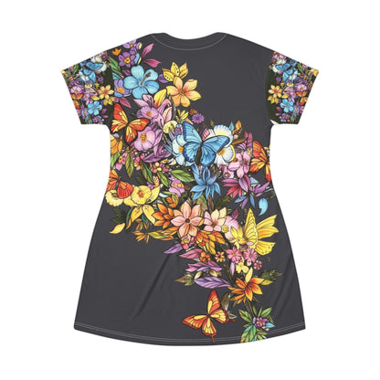 Butterfly Floral Cascade T-Shirt Dress — All-Over Print