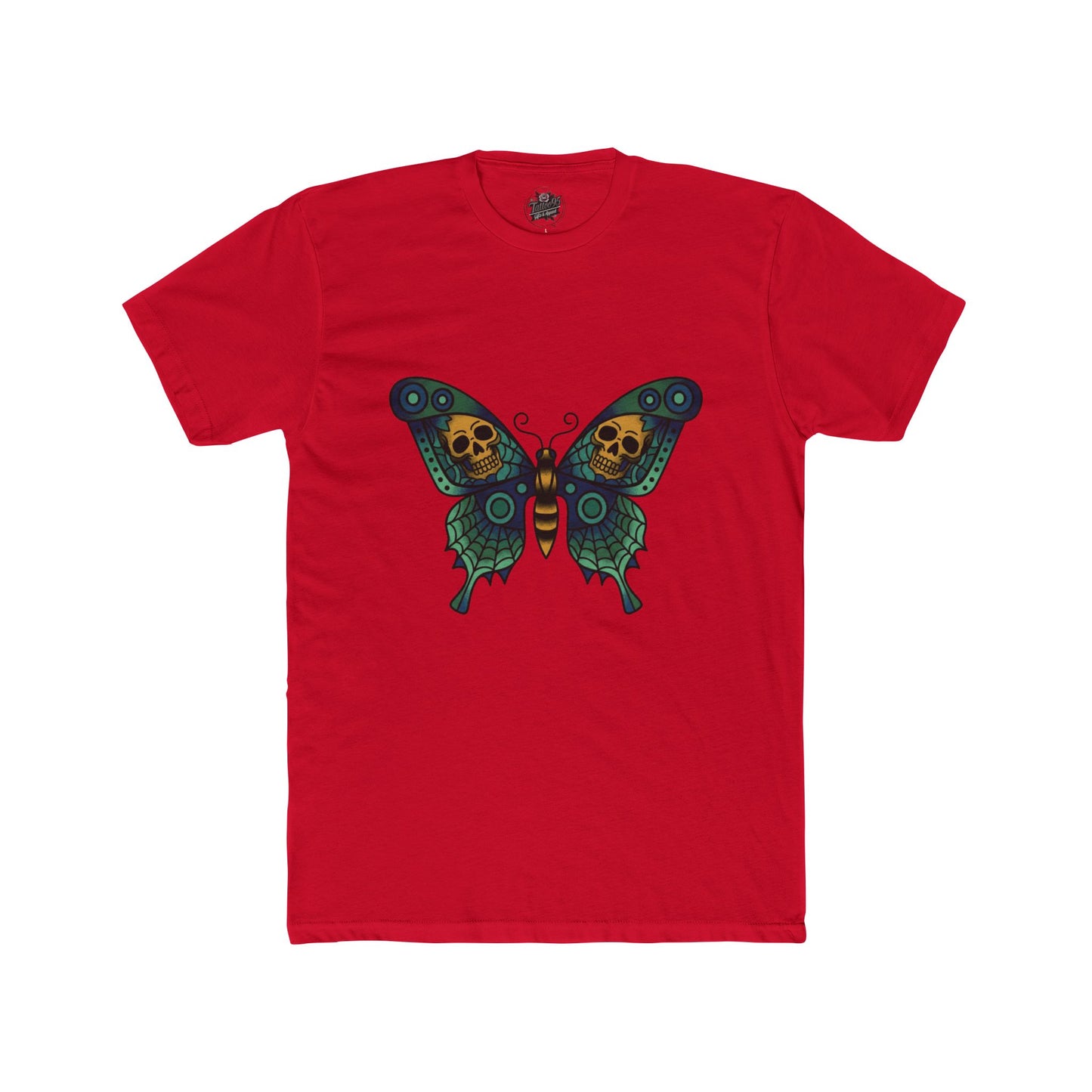 Butterfly Skulled Wings - Crew Tee — Blue Graphic 'Quiet Promise' Cotton Tee
