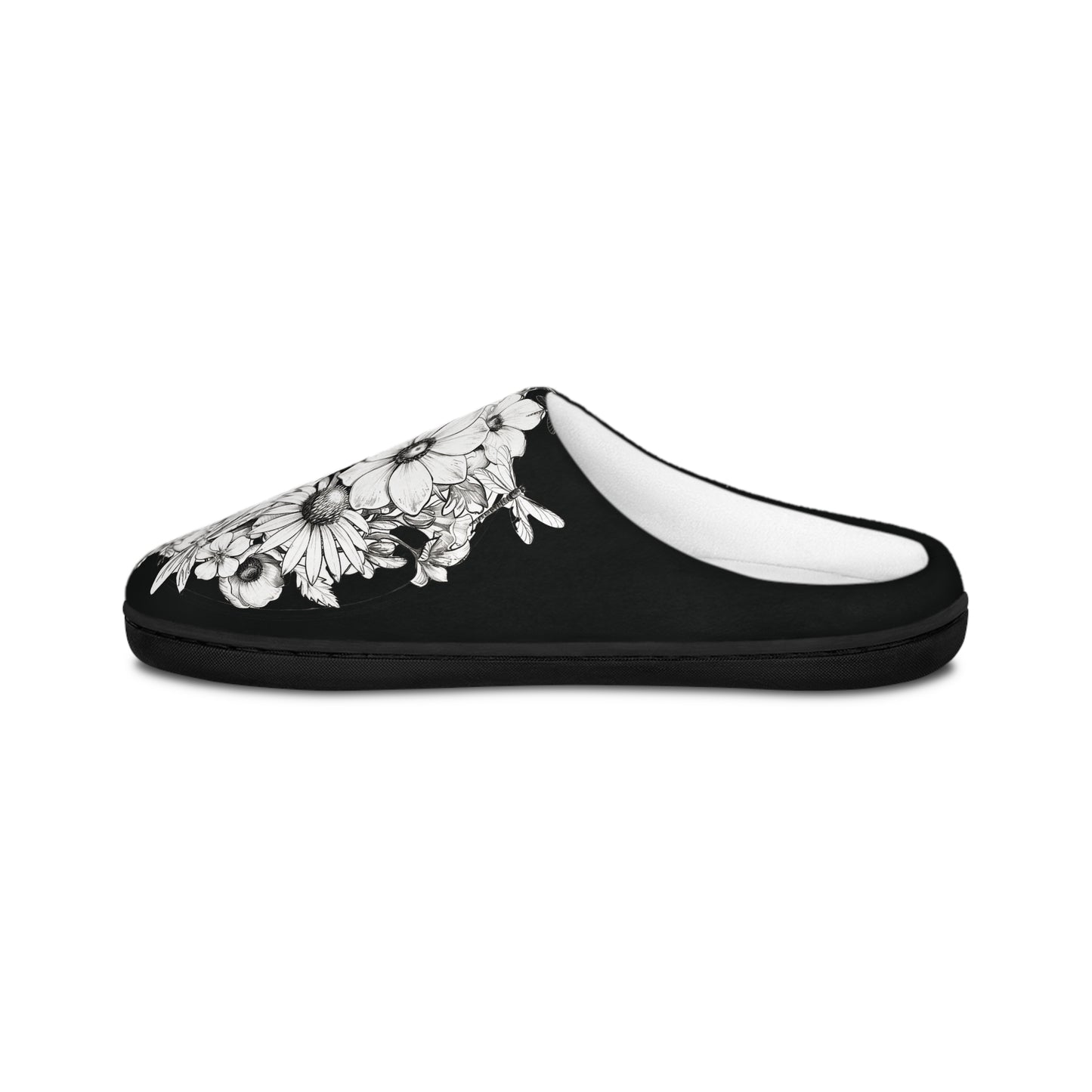 Floral Skull Art  - Black & White Comfy House Slippers