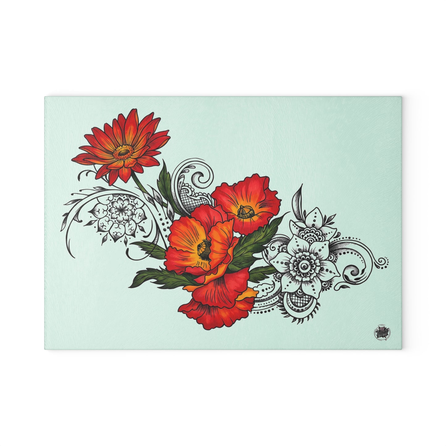 Floral Red Poppy Glass Cutting Board – Decorative Kitchen Chopping Board