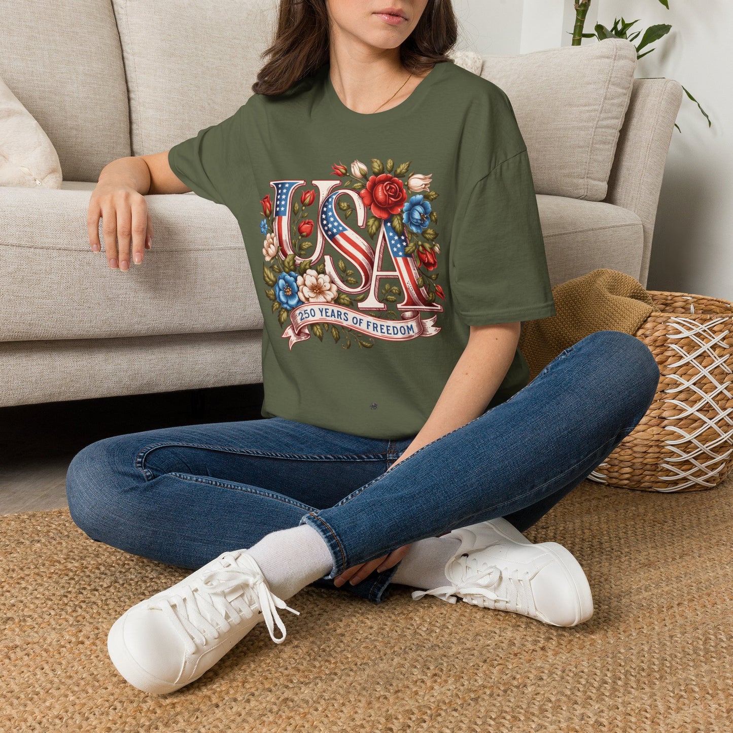 Floral USA 250th T-Shirt — Happy Birthday America