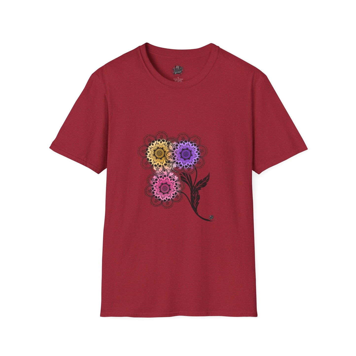Skull Flower Mandala Trio - Unisex T-Shirt — Sugar Skull Back Medallion