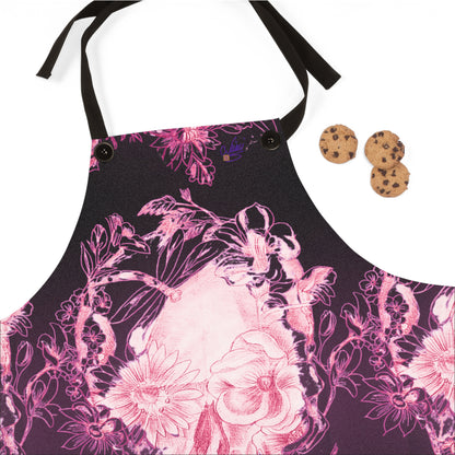 Floral Skull and Dragonfly Tattoo Art (Pink) - Apron