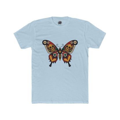 Moth & Skulls Crew Tee — Red Yellow & Green Graphic 'Quiet Promise' Cotton Tee