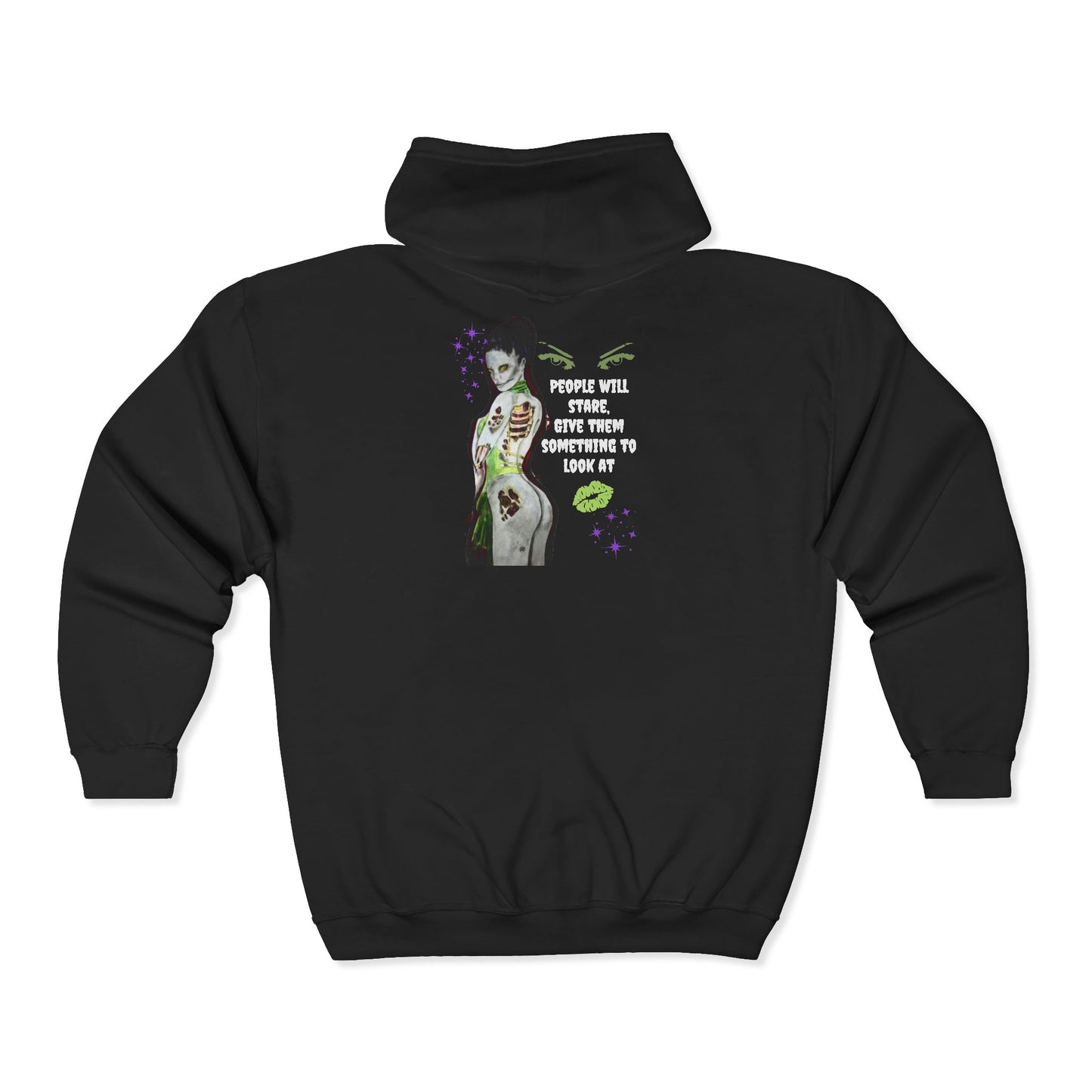 Zombie Lady Deadrah - Black Full-Zip Hoodie — Tattoo Art Heavy Blend Sweatshirt