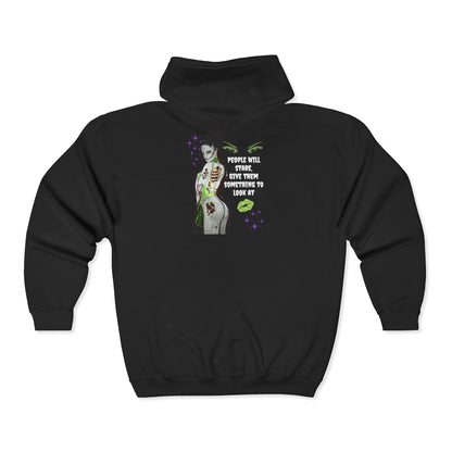 Zombie Lady Deadrah - Black Full-Zip Hoodie — Tattoo Art Heavy Blend Sweatshirt