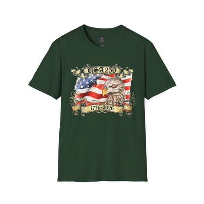 Eagle Tattoo T-Shirt with Flag & Lady Liberty – Happy 250th Birthday USA