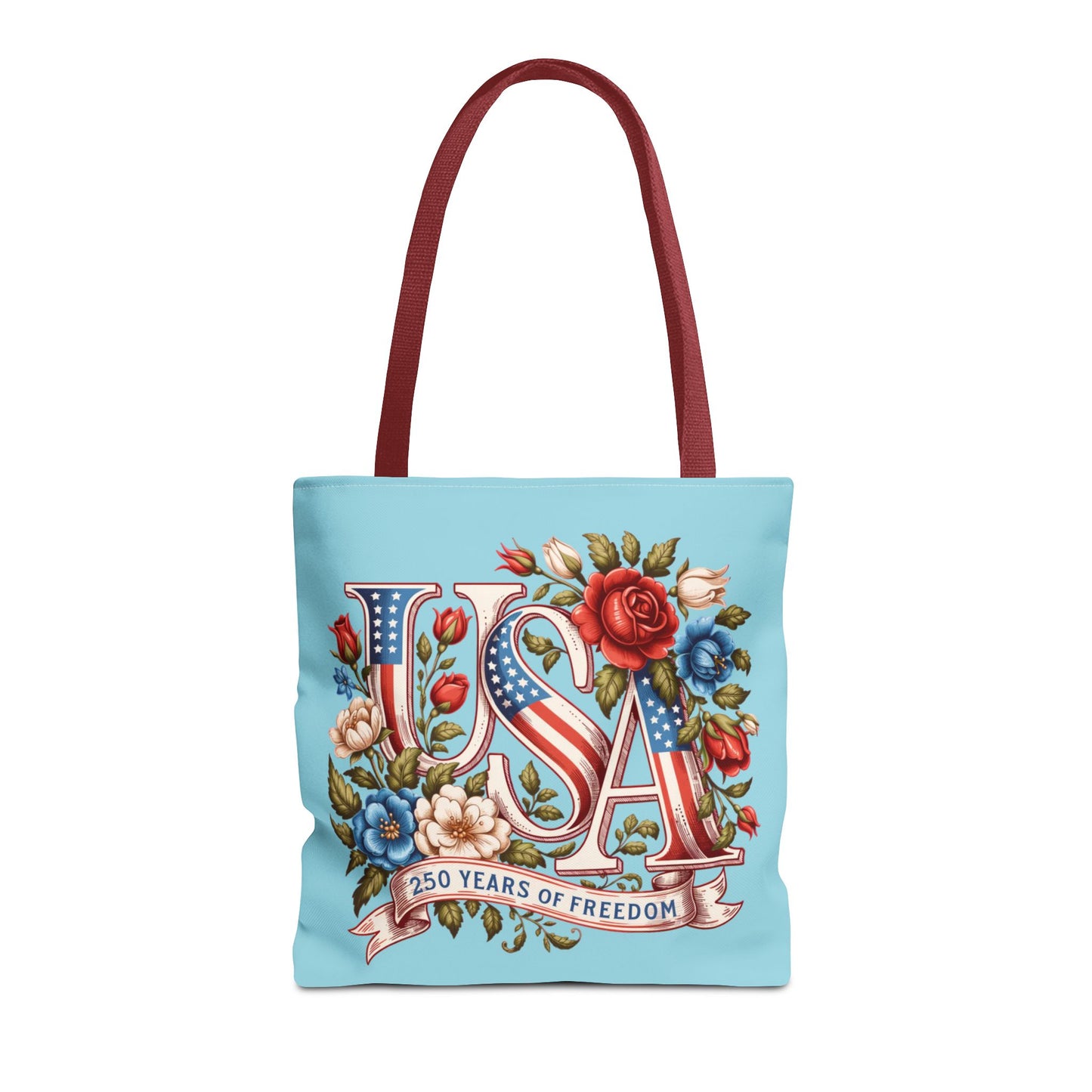 Floral USA -- Happy 250th Birthday America Tote Bag — Patriotic 4th of July Celebration Tote