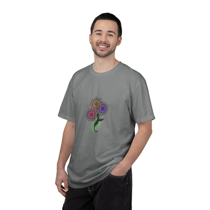 Skull Flower Mandela Trio - Unisex T-Shirt — Hand-Drawn Flower Bouquet & Sugar Skull Back Print