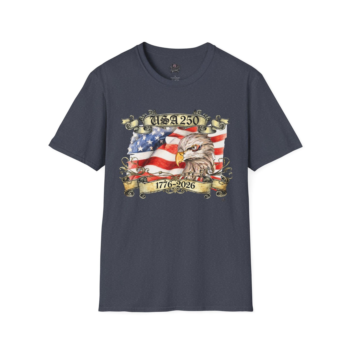 Eagle Tattoo T-Shirt with Flag & Lady Liberty – Happy 250th Birthday USA