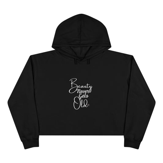 Beauty Never Gets Old - Black Crop Hoodie — Original Tattoo Artwork