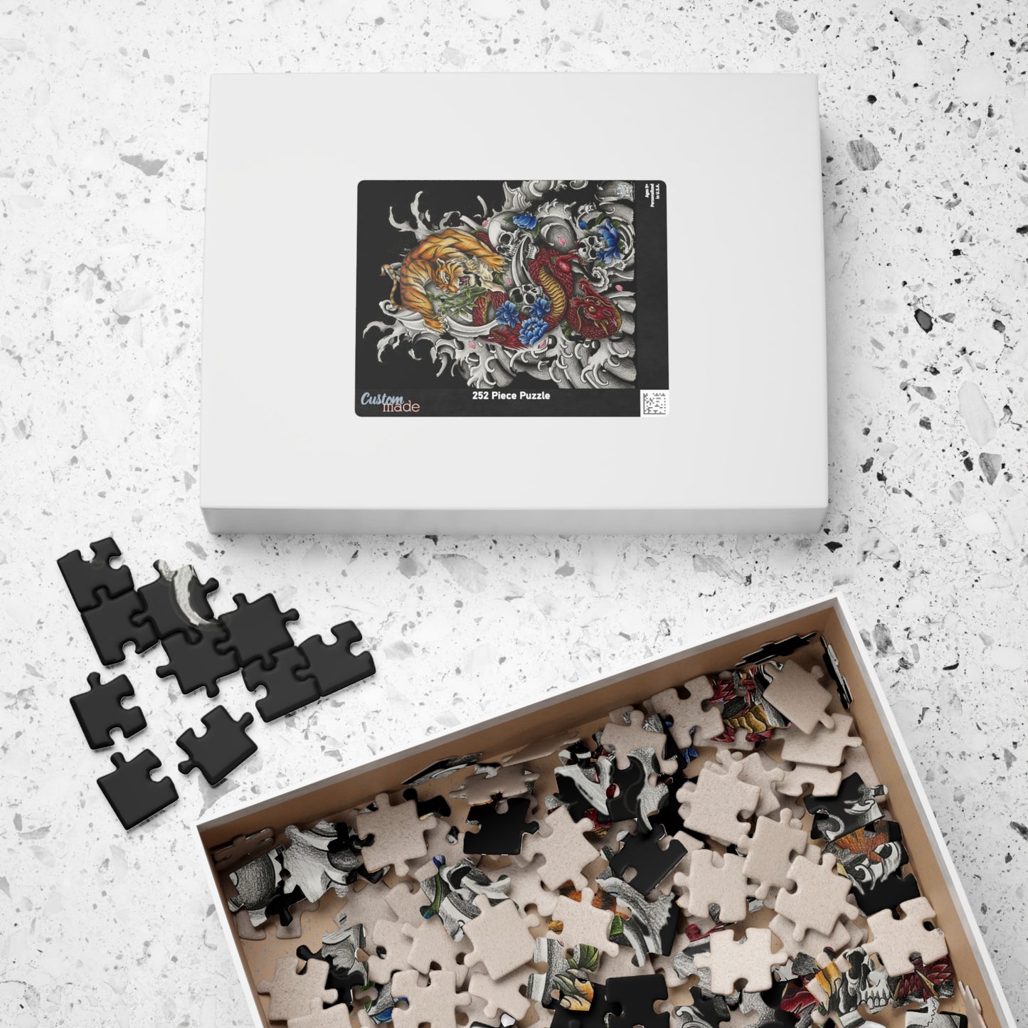 Tiger, Dragon & Skulls - Tattoo-Style Puzzle — Jewel-Toned Glossy Art (110/252/520/1014 pcs)