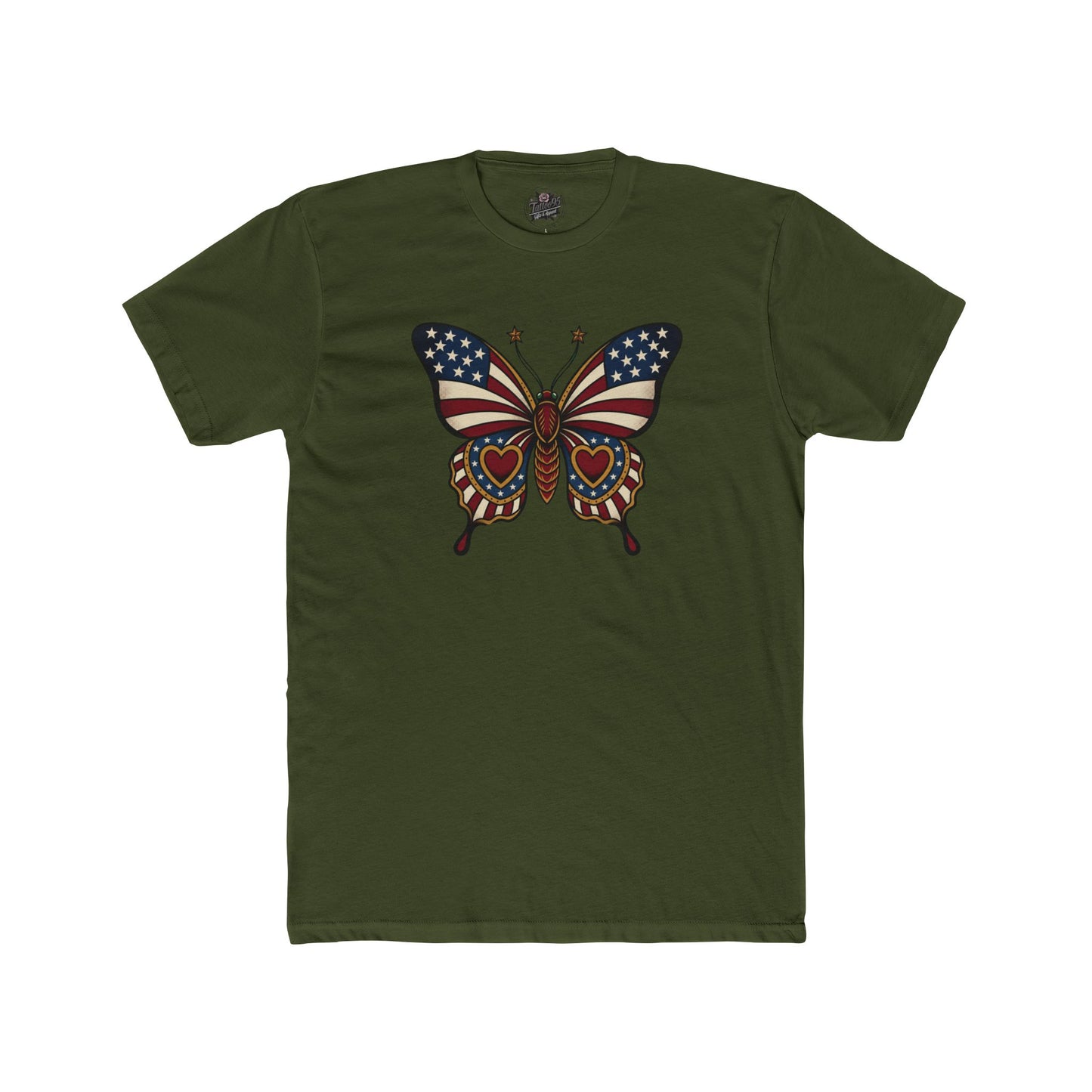 Butterflies Are Free US Flag Graphic Tee — Patriotic Butterfly Crew Tee