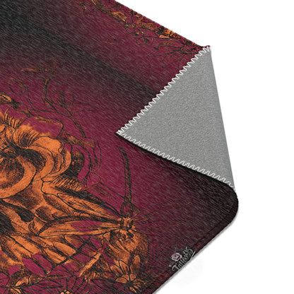 Floral Skull and Dragonfly Tattoo Art (Orange) - Area Rug