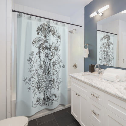 Wildflower Tattoo Artwork Shower Curtain — Floral Art Bathroom Decor