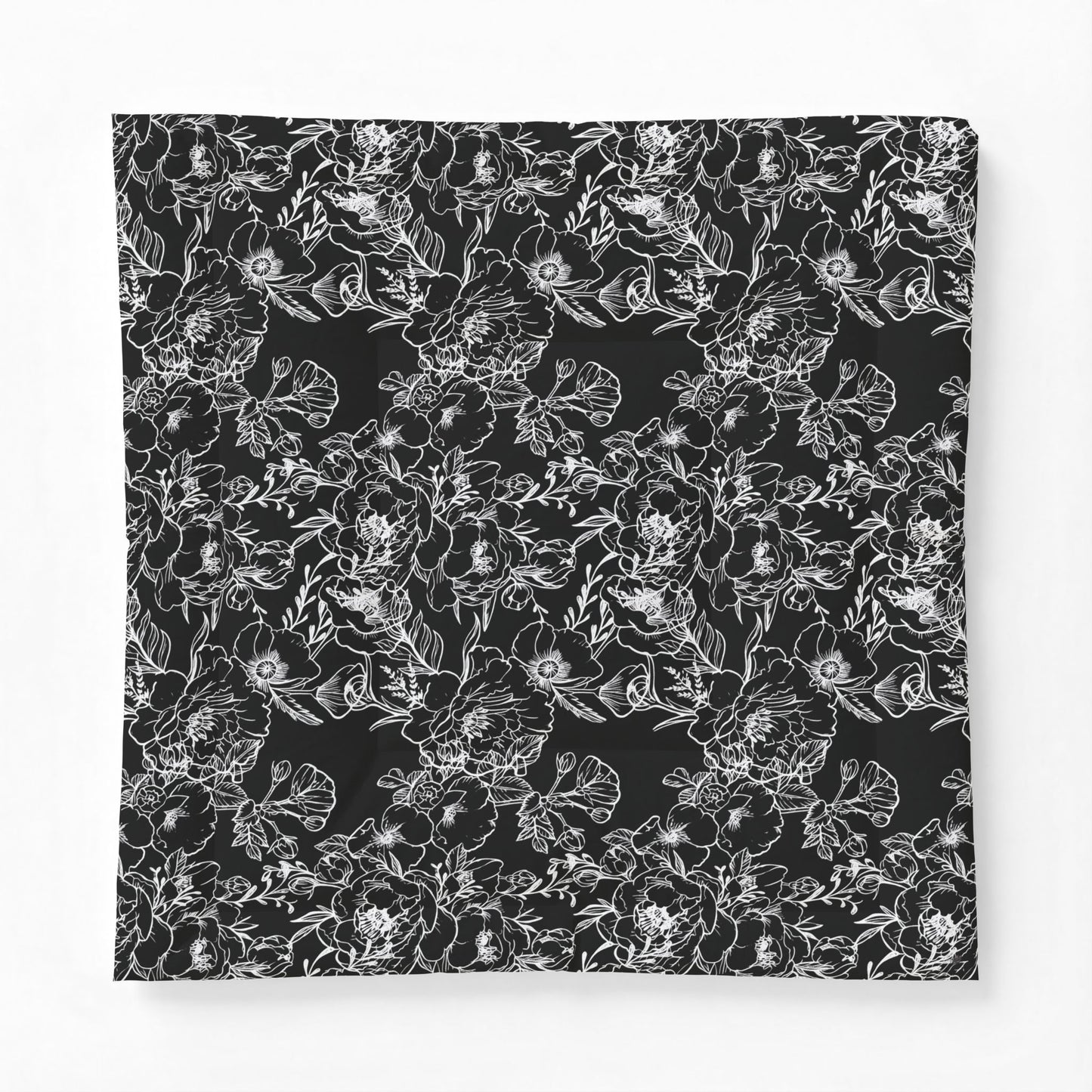 Peonies Tattoo Artwork (White) - on Black Cotton Comforter — Soft White Down Alternative Duvet Insert