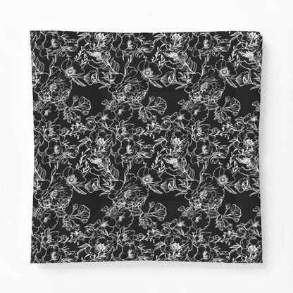 Peonies Tattoo Artwork (White) - on Black Cotton Comforter — Soft White Down Alternative Duvet Insert