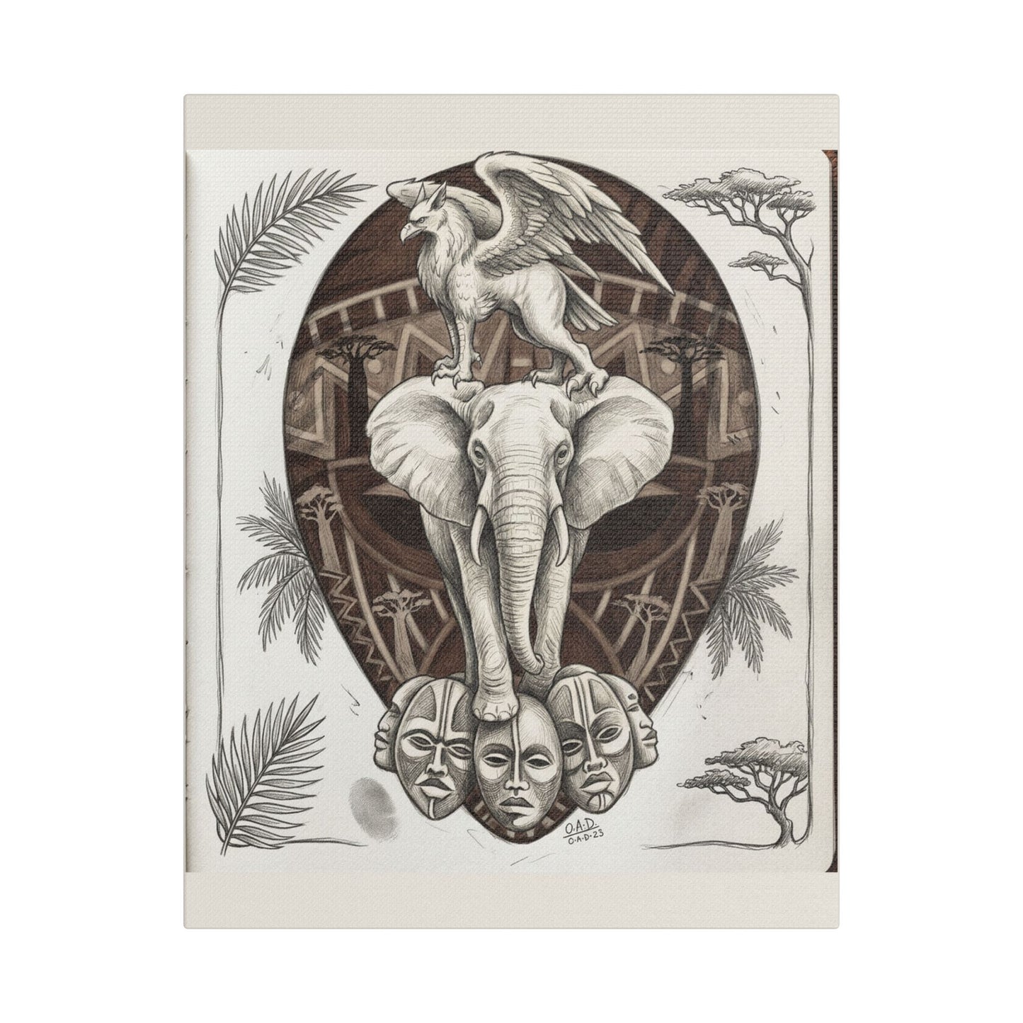 African-Inspired Totem Tattoo - Satin Canvas Print — 11" x 14" Wall Art