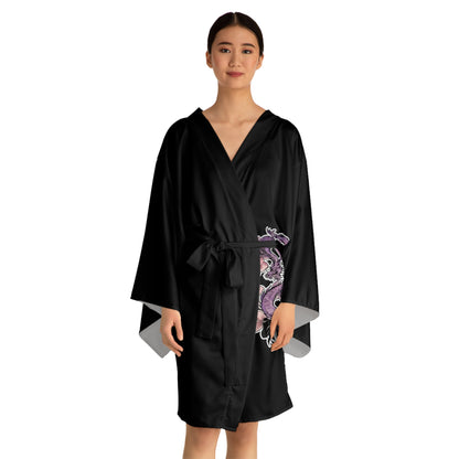Dragon Orchids - Kimono Robe — Silk-Touch Mid-Length Tattoed Dragon Print