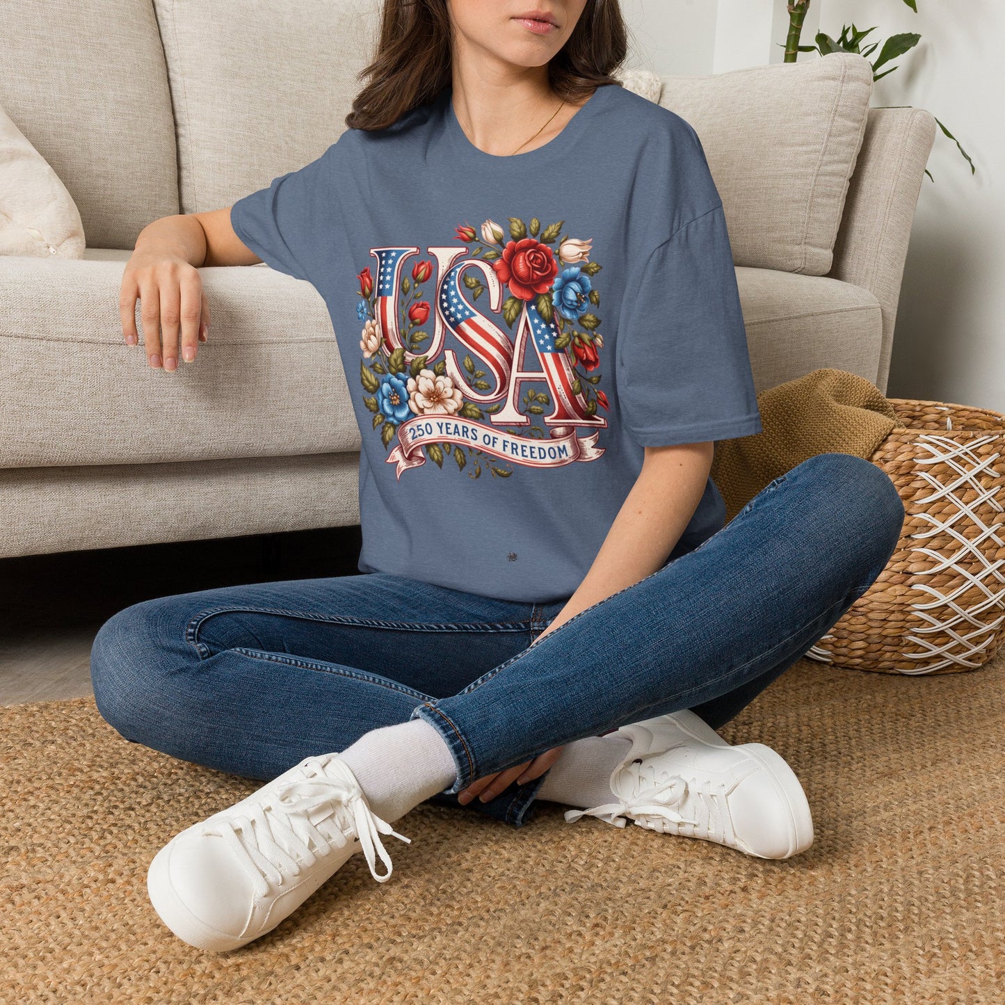 Floral USA 250th T-Shirt — Happy Birthday America