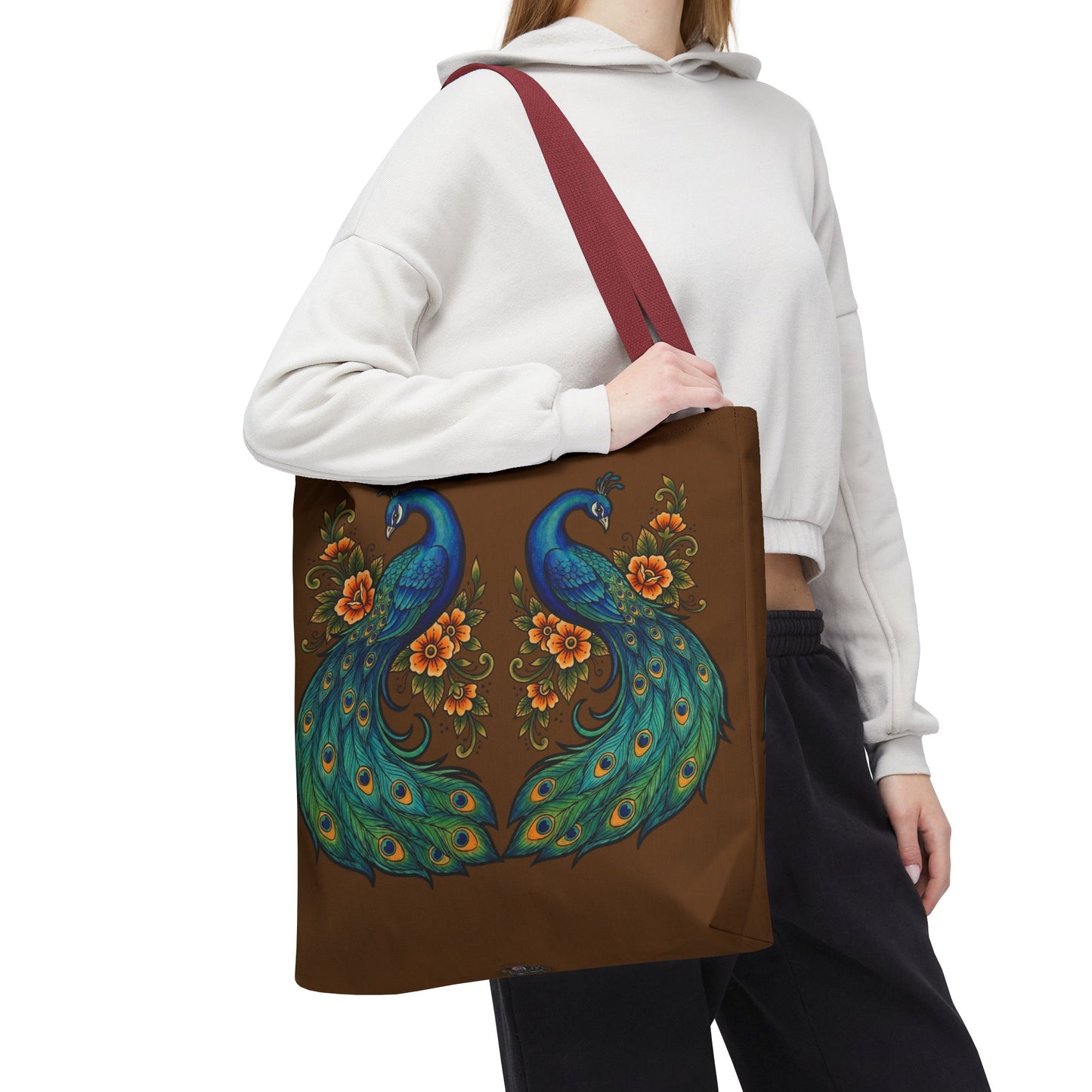 Floral Peacock - Tote Bag — Boho Vintage Brown All-Over Print