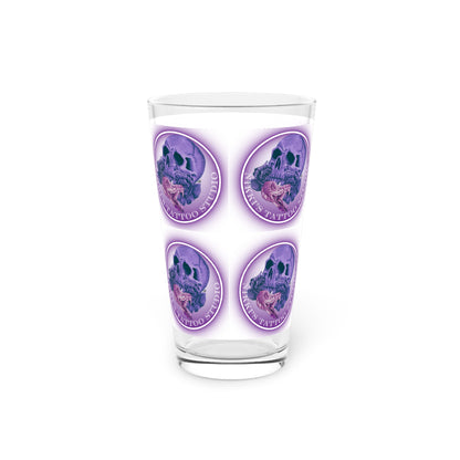 Nikki's Tattoo Studio Collection - Skull and Snake Logo, Beer 16oz Pint Glass