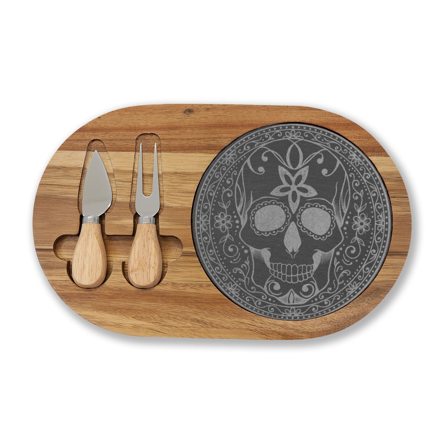 Sugar Skull - Engraved Charcuterie Board — Comes with Fork & Knives