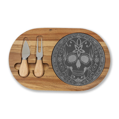 Sugar Skull - Engraved Charcuterie Board — Comes with Fork & Knives