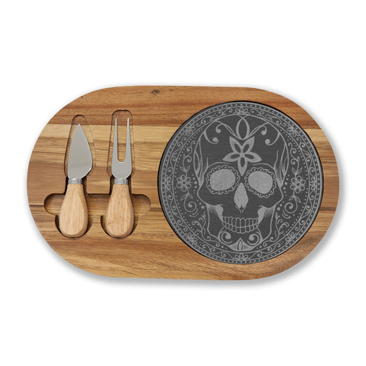 Sugar Skull - Engraved Charcuterie Board — Comes with Fork & Knives