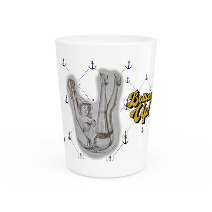 Vintage Sailor Girl Artwork and BOTTOMS UP - Ceramic Shot Glass