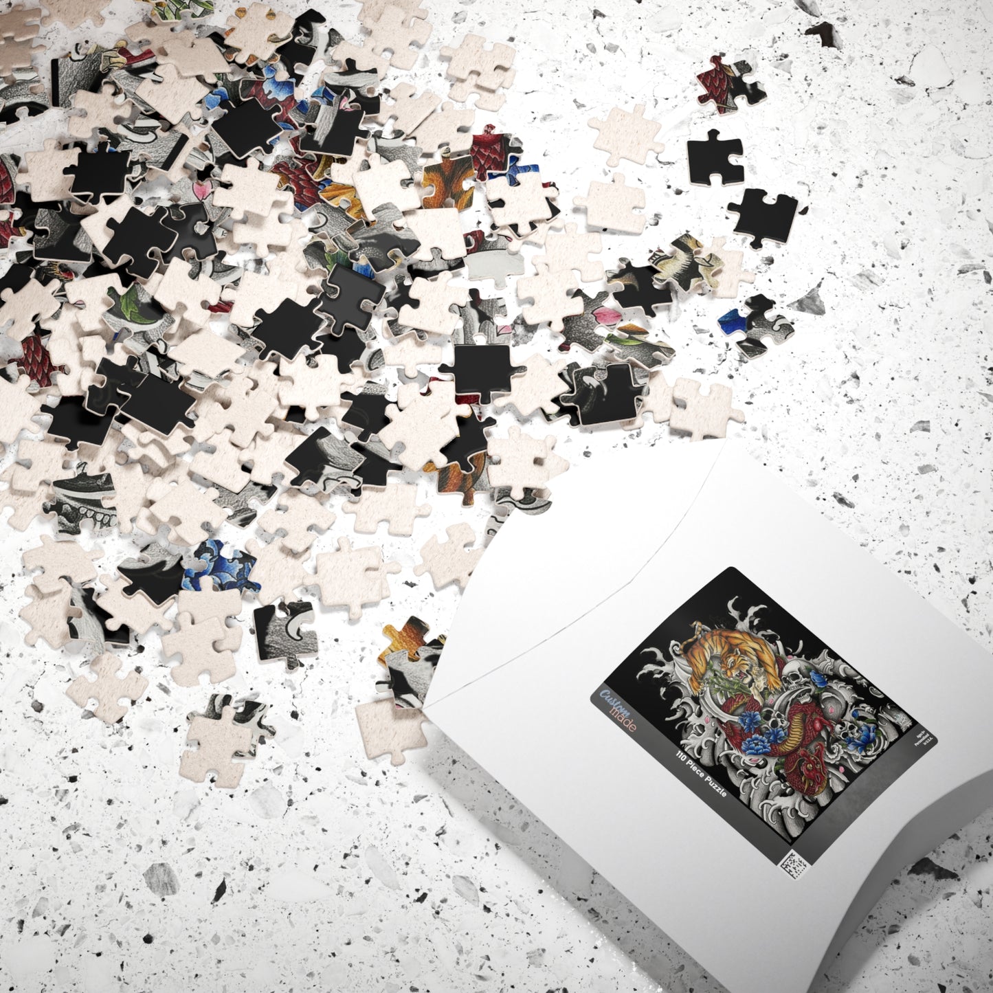 Tiger, Dragon & Skulls - Tattoo-Style Puzzle — Jewel-Toned Glossy Art (110/252/520/1014 pcs)