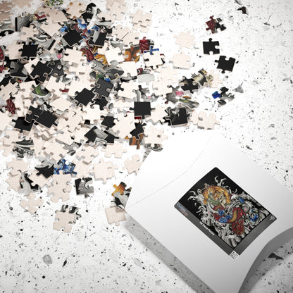 Tiger, Dragon & Skulls - Tattoo-Style Puzzle — Jewel-Toned Glossy Art (110/252/520/1014 pcs)