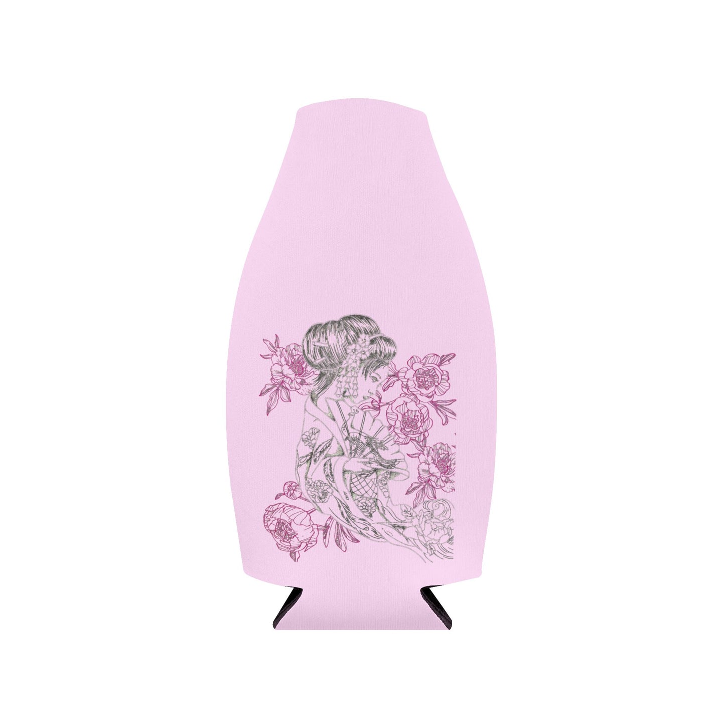 Flowing Geisha Zip-Up Bottle Cooler Sleeve — Insulated Glass Bottle Koozie for Weddings & Events