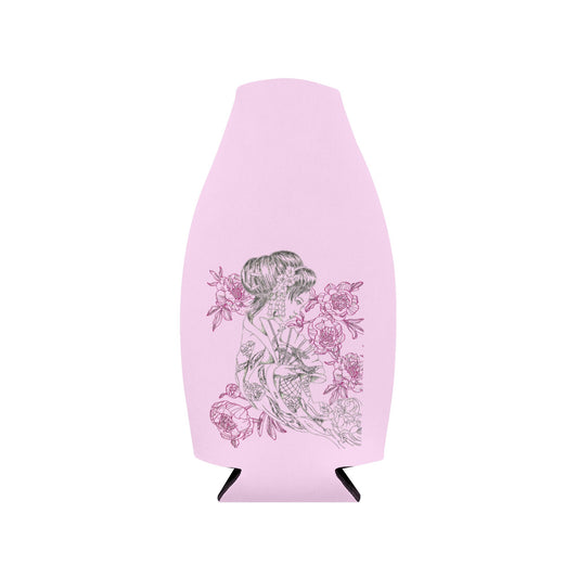 Flowing Geisha Zip-Up Bottle Cooler Sleeve — Insulated Glass Bottle Koozie for Weddings & Events