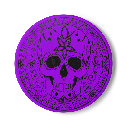 Sugar Skull - Round/Square Ceramic Drink Coaster— Purple Black Day of the Dead Decorative
