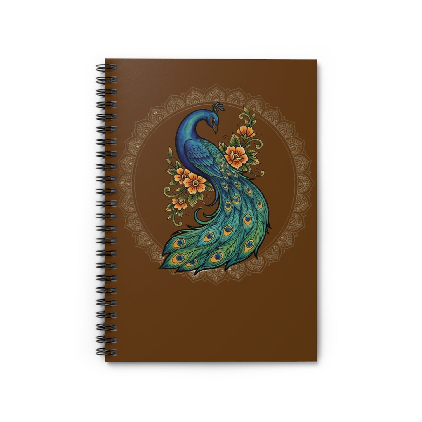 Floral Peacock Mandala - Spiral Notebook — Ruled Journal for Notes & Sketches