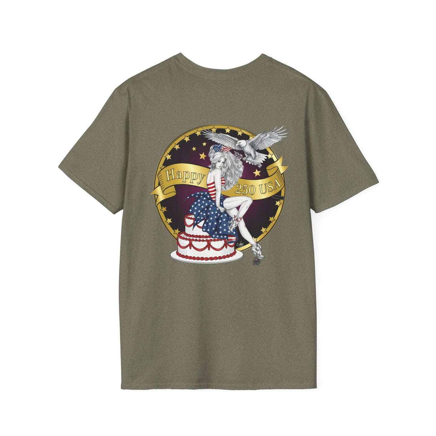 Eagle Tattoo T-Shirt with Flag & Lady Liberty – Happy 250th Birthday USA
