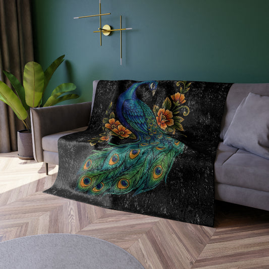 Floral Peacock - Crushed Velvet Blanket