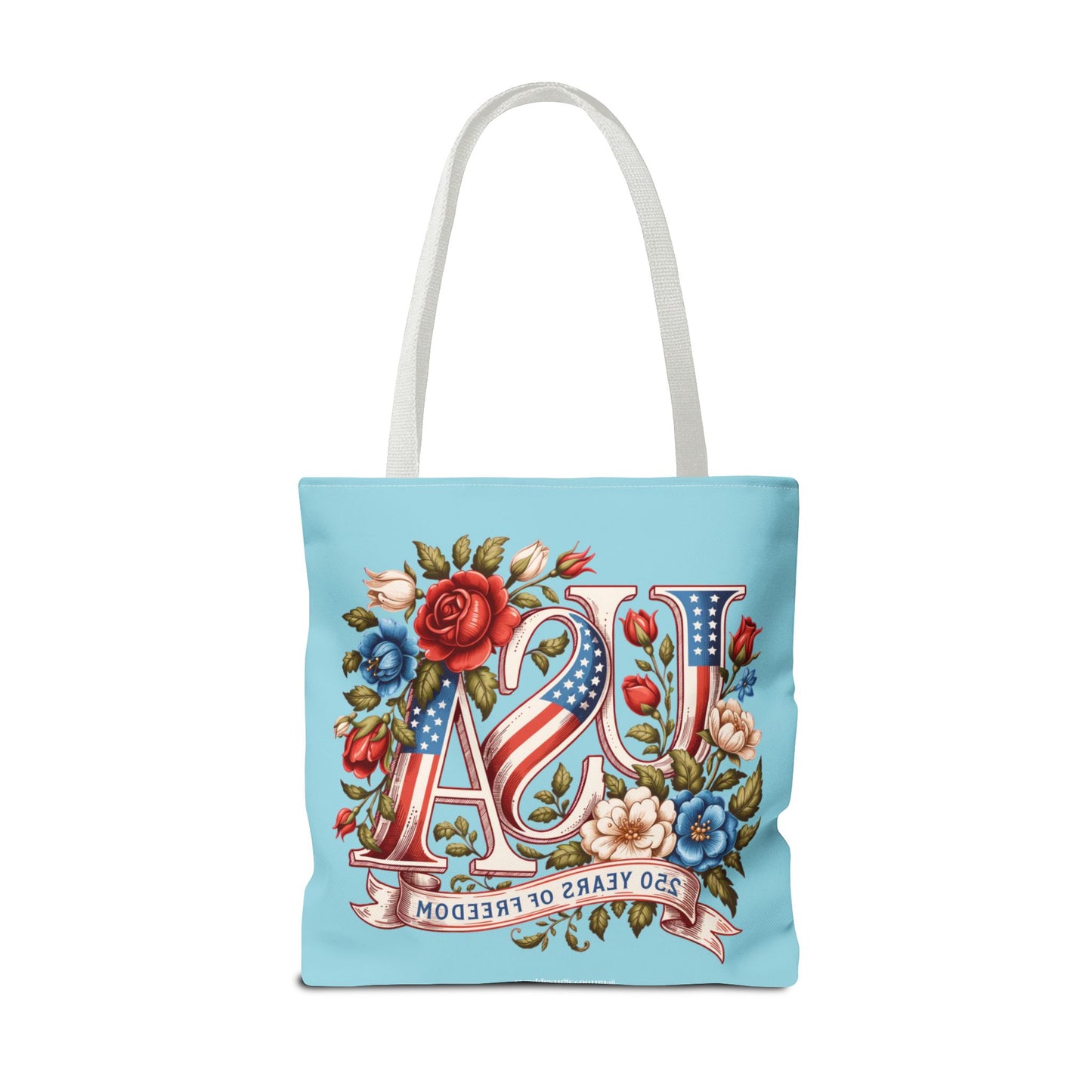 Floral USA -- Happy 250th Birthday America Tote Bag — Patriotic 4th of July Celebration Tote