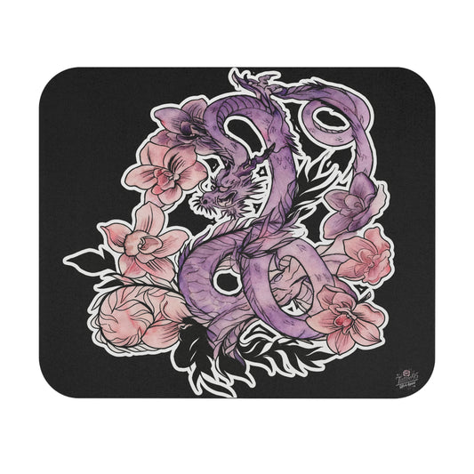 Dragon Orchids - Purple & Black Mouse Pad — Elegant Floral Desk Mat